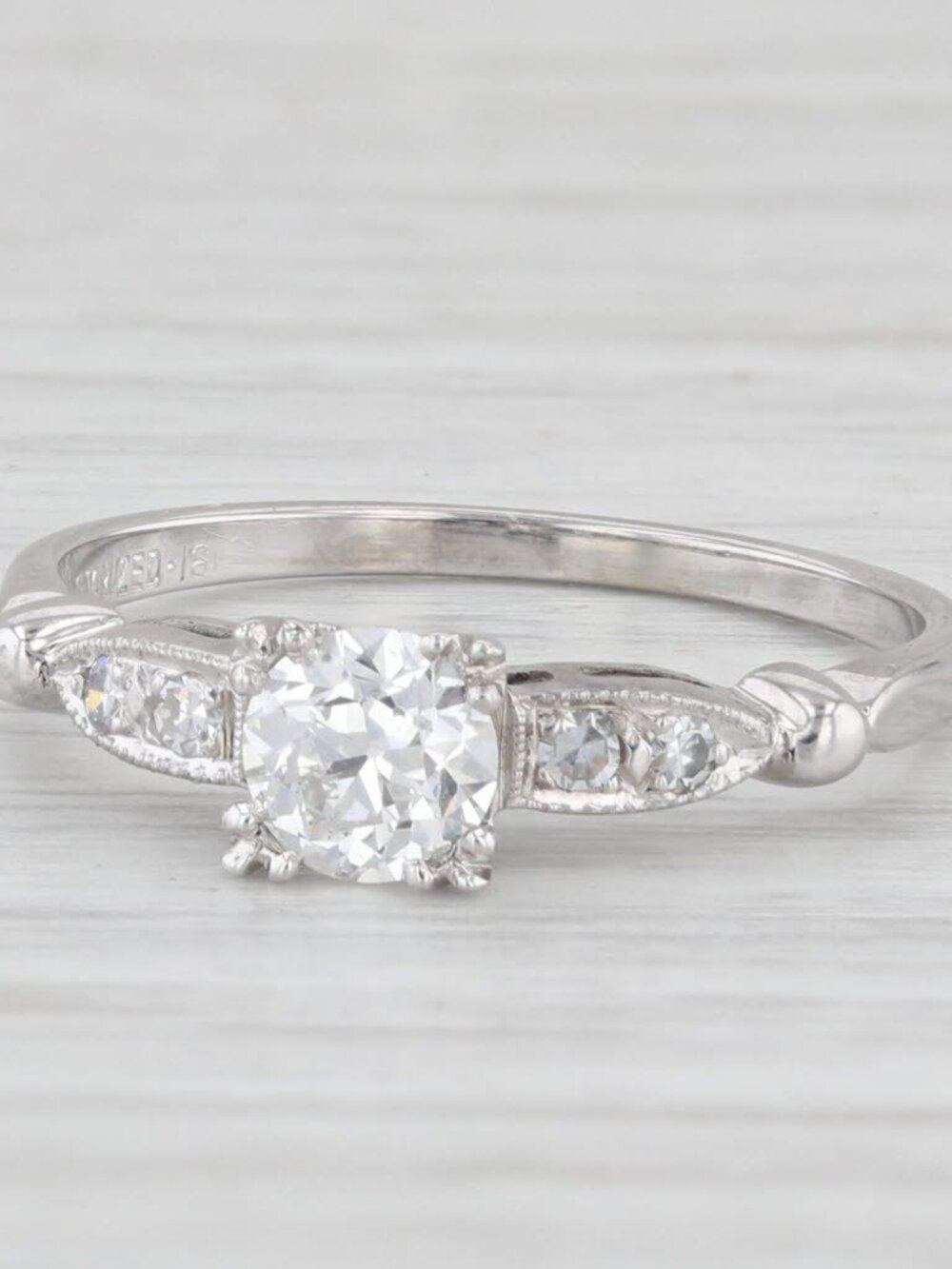 0.43ctw Diamond Engagement Ring 18k White Gold Size 4.75 Vintage Old European